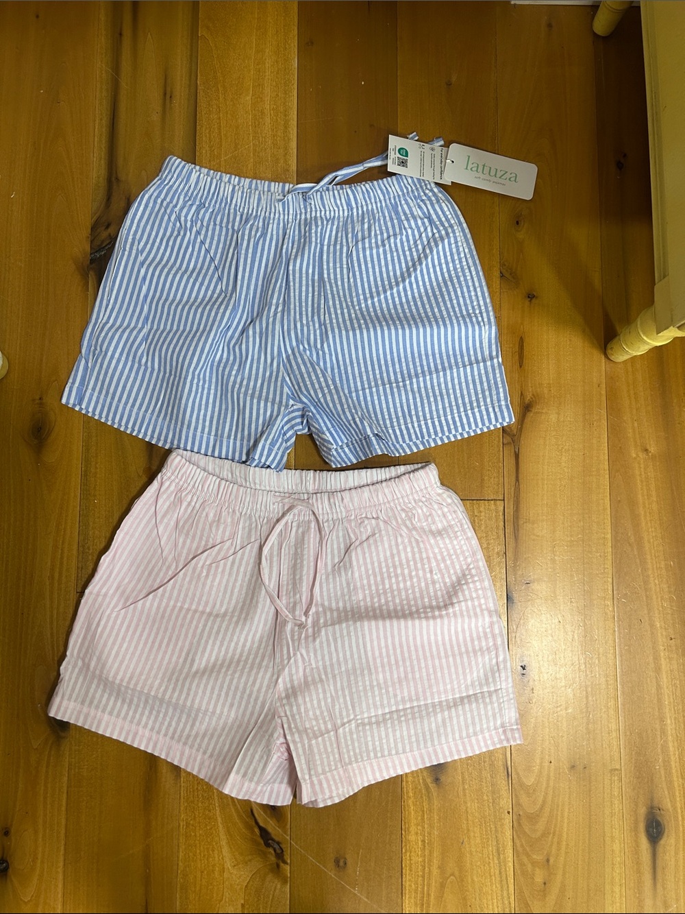 Latuza Pink & Blue Seersucker Cotton Lounge Shorts NWT